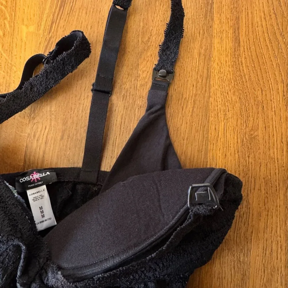 COSABELLA Never Say Never Maternity Bra Womens M Black Lace Nursing Bralette - Picture 4 of 6